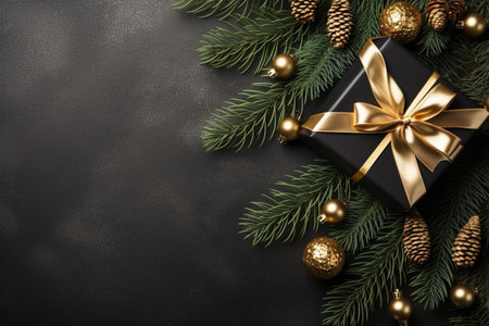 Christmas background with gift box and christmas tree, new year banner backgroundの素材