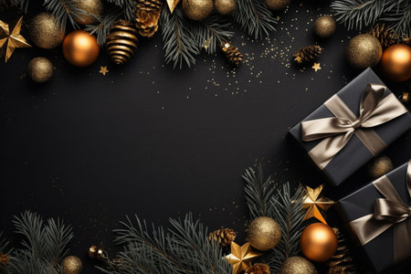 Christmas background with gift box and christmas tree, new year banner backgroundの素材