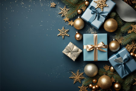 Christmas background with gift box and christmas tree, new year banner backgroundの素材