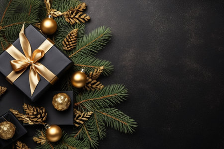 Christmas background with gift box and christmas tree, new year banner backgroundの素材