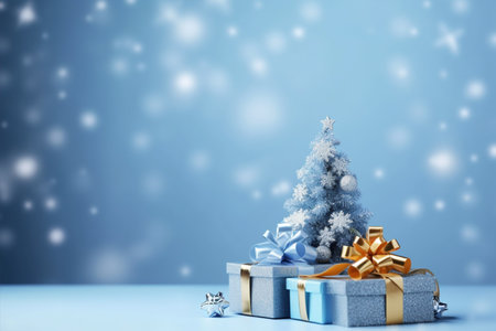 Christmas background with gift box and christmas tree, new year banner backgroundの素材