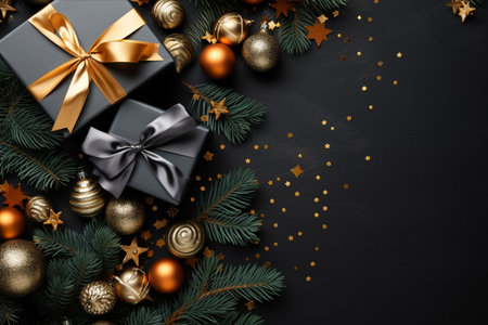 Christmas background with gift box and christmas tree, new year banner backgroundの素材