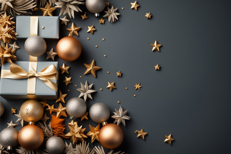 Christmas background with gift box and christmas tree, new year banner backgroundの素材