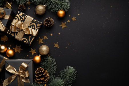 Christmas background with gift box and christmas tree, new year banner backgroundの素材