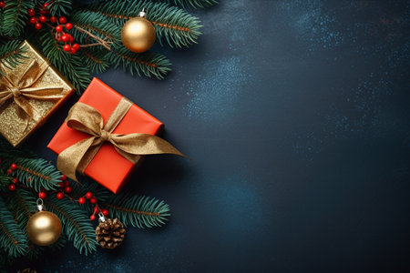 Christmas background with gift box and christmas tree, new year banner backgroundの素材