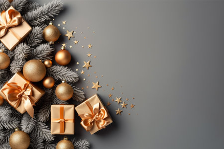 Christmas background with gift box and christmas tree, new year banner backgroundの素材