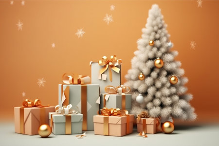 Christmas background with gift box and christmas tree, new year banner backgroundの素材