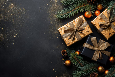 Christmas background with gift box and christmas tree, new year banner backgroundの素材