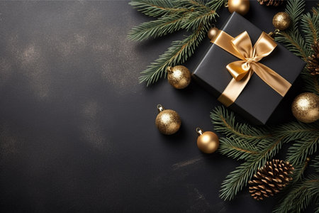 Christmas background with gift box and christmas tree, new year banner backgroundの素材