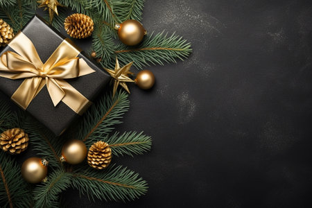 Christmas background with gift box and christmas tree, new year banner backgroundの素材