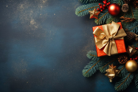 Christmas background with gift box and christmas tree, new year banner backgroundの素材
