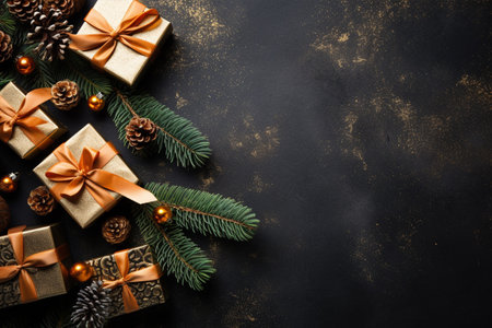 Christmas background with gift box and christmas tree, new year banner backgroundの素材