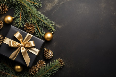 Christmas background with gift box and christmas tree, new year banner backgroundの素材