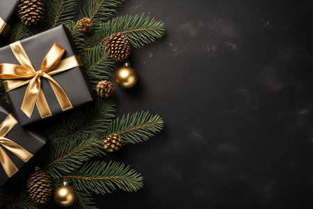 Christmas background with gift box and christmas tree, new year banner backgroundの素材