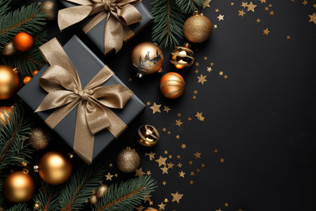 Christmas background with gift box and christmas tree, new year banner backgroundの素材