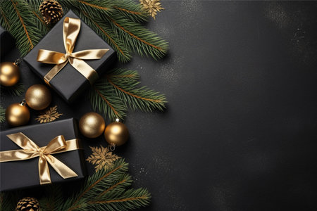 Christmas background with gift box and christmas tree, new year banner backgroundの素材