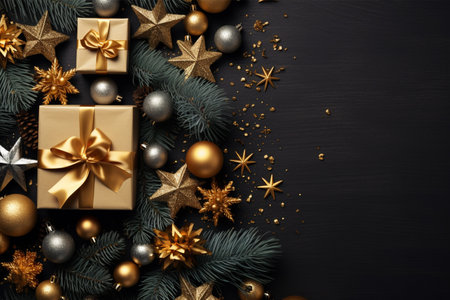 Christmas background with gift box and christmas tree, new year banner backgroundの素材