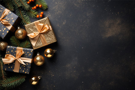 Christmas background with gift box and christmas tree, new year banner backgroundの素材