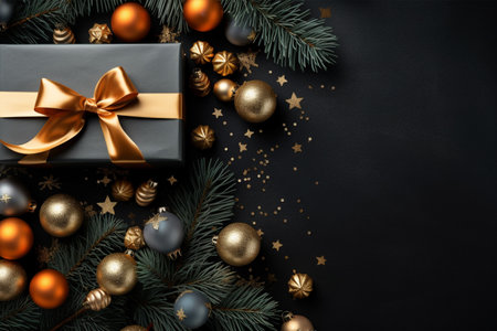 Christmas background with gift box and christmas tree, new year banner backgroundの素材