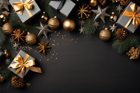 Christmas background with gift box and christmas tree, new year banner backgroundの素材
