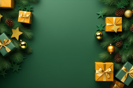 Christmas background with gift box and christmas tree, new year banner backgroundの素材