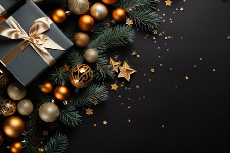 Christmas background with gift box and christmas tree, new year banner backgroundの素材