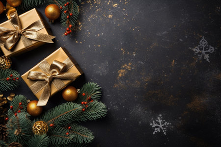 Christmas background with gift box and christmas tree, new year banner backgroundの素材