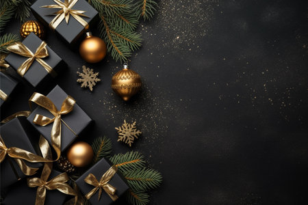 Christmas background with gift box and christmas tree, new year banner backgroundの素材