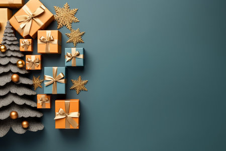 Christmas background with gift box and christmas tree, new year banner backgroundの素材