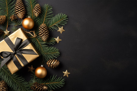 Christmas background with gift box and christmas tree, new year banner backgroundの素材