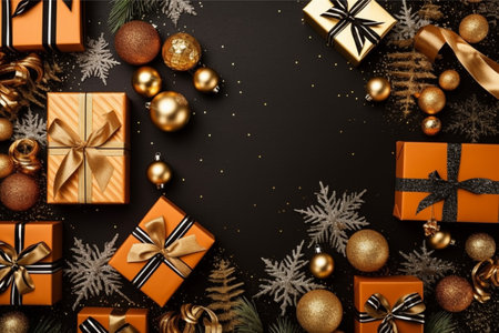 Christmas background with gift box and christmas tree, new year banner backgroundの素材