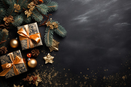 Christmas background with gift box and christmas tree, new year banner backgroundの素材