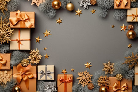 Christmas background with gift box and christmas tree, new year banner backgroundの素材