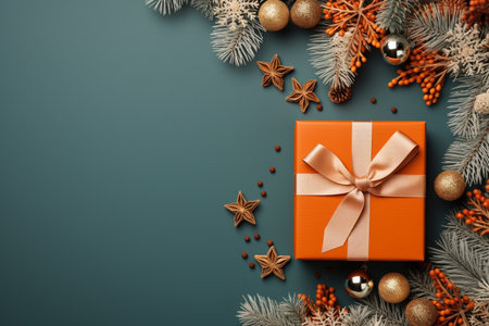 Christmas background with gift box and christmas tree, new year banner backgroundの素材