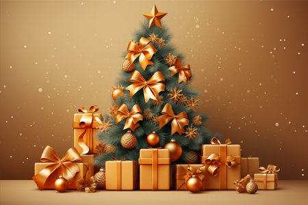 Christmas background with gift box and christmas tree, new year banner backgroundの素材