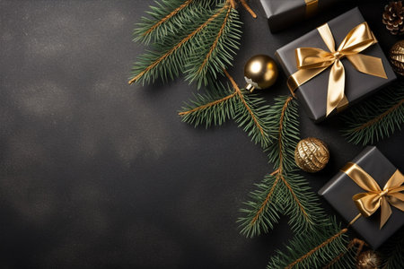 Christmas background with gift box and christmas tree, new year banner backgroundの素材