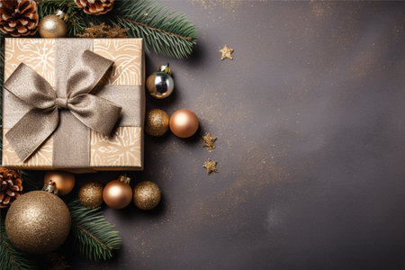 Christmas background with gift box and christmas tree, new year banner backgroundの素材