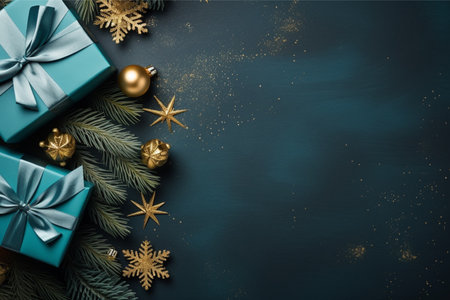 Christmas background with gift box and christmas tree, new year banner backgroundの素材