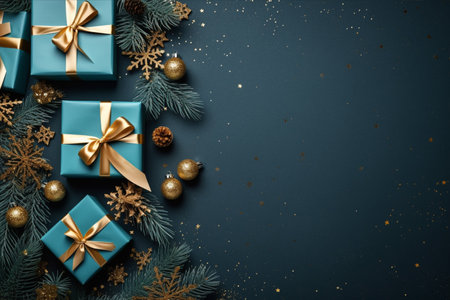 Christmas background with gift box and christmas tree, new year banner backgroundの素材