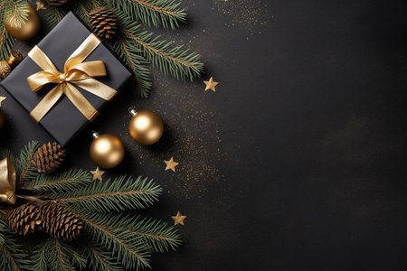 Christmas background with gift box and christmas tree, new year banner backgroundの素材
