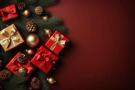 Christmas background with gift box and christmas tree, new year banner backgroundの素材