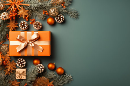 Christmas background with gift box and christmas tree, new year banner backgroundの素材