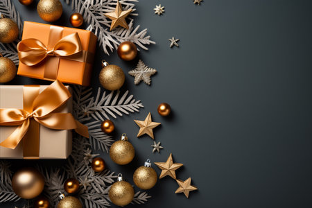 Christmas background with gift box and christmas tree, new year banner backgroundの素材