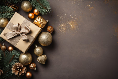 Christmas background with gift box and christmas tree, new year banner backgroundの素材