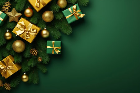 Christmas background with gift box and christmas tree, new year banner backgroundの素材