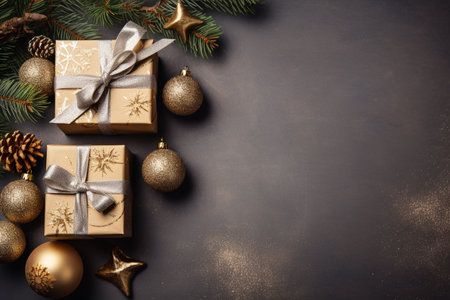 Christmas background with gift box and christmas tree, new year banner backgroundの素材