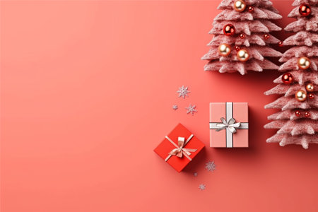 Christmas background with gift box and christmas tree, new year banner backgroundの素材