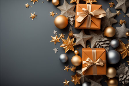 Christmas background with gift box and christmas tree, new year banner backgroundの素材