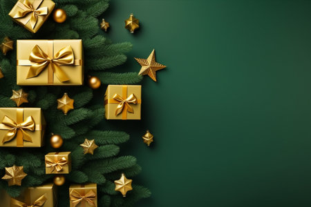Christmas background with gift box and christmas tree, new year banner backgroundの素材