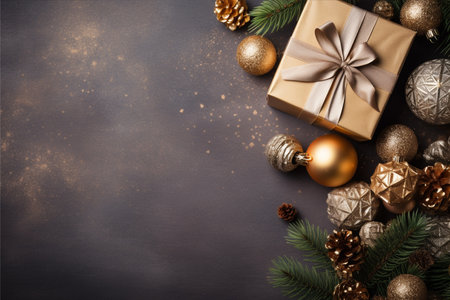 Christmas background with gift box and christmas tree, new year banner backgroundの素材